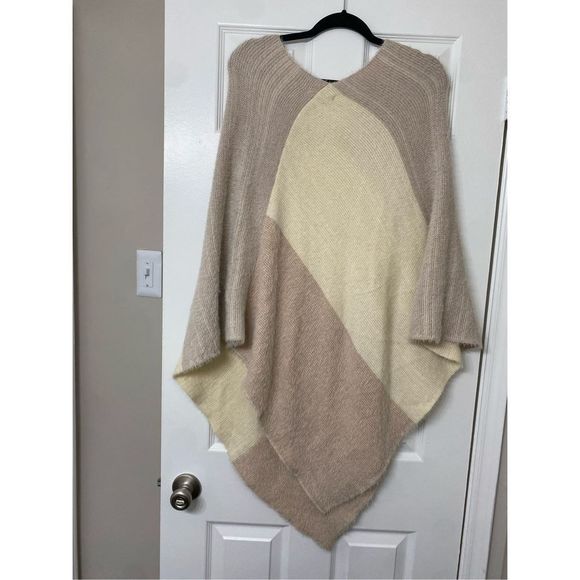 ANTHROPOLOGIE Sweater ONE SIZE Jordan Poncho Color Block Ivory White Pink - Picture 7 of 9